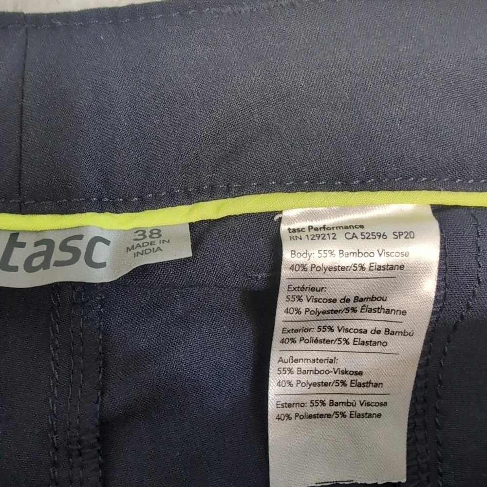 Tasc Mens 38x30 Motion Pant Straight Fit Blue Bamboo Viscose Stretch Water Resis